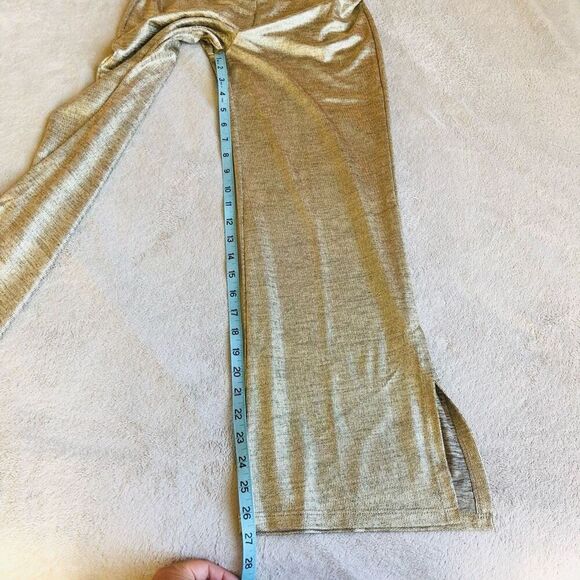 NWOT Clara Sun Woo Gold Lamé Open Shoulder Bell Sleeve Top and Classic Side Slit - Picture 14 of 16